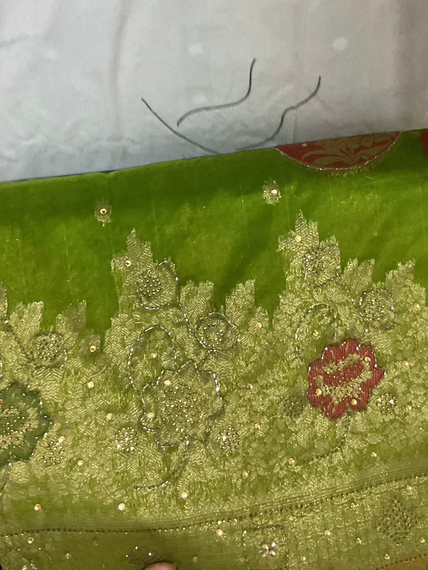 Green Embroidered Fancy Saree with Blouse Piece