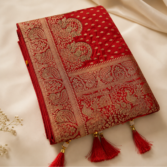 Red Katan Silk Saree with Zari Weaving
