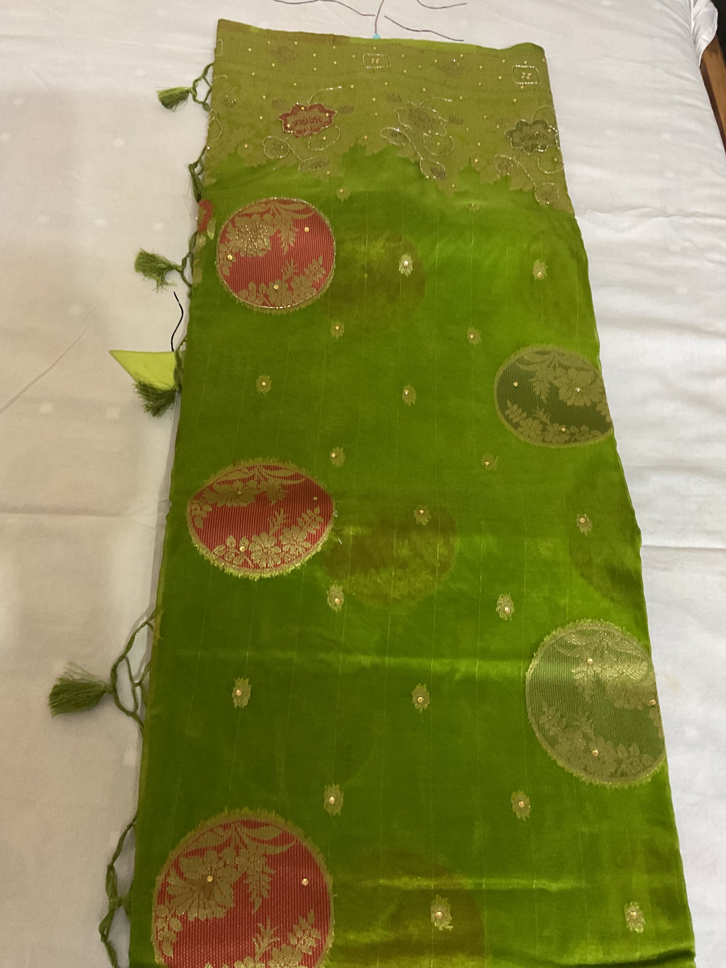 Green Embroidered Fancy Saree with Blouse Piece