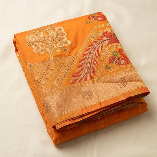 Orange Fancy Party Wear Saree with Blouse Piece