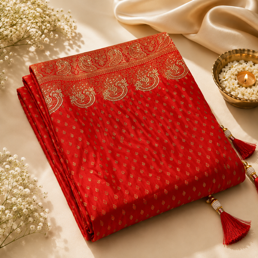 Red Katan Silk Saree with Zari Weaving